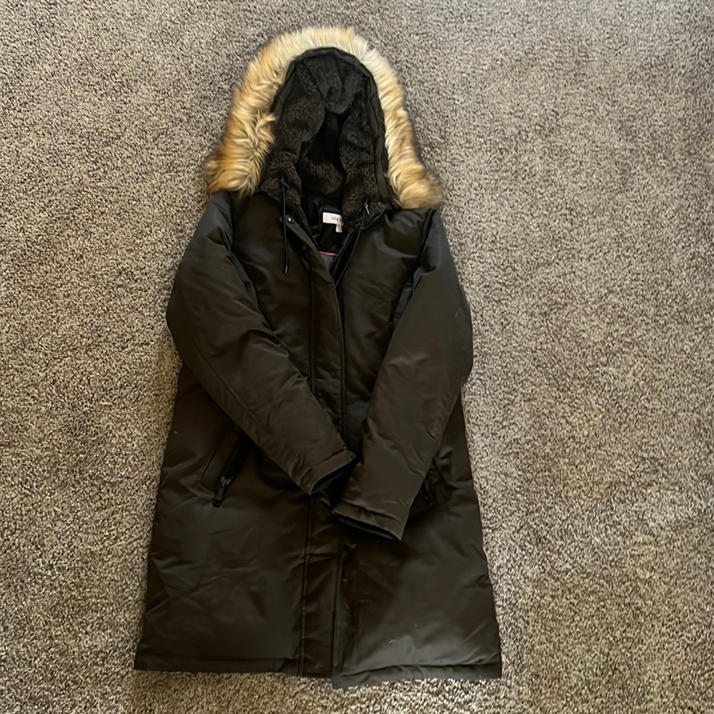 Nine West Knee Length Dark Brown Winter Coat
